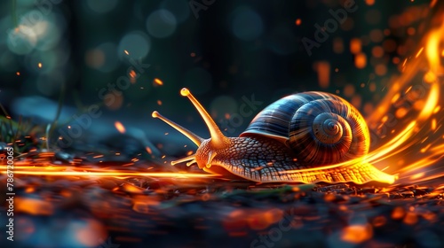 Snail with blazing trails, high-speed motion photo