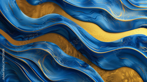 In this artful design, captivating gold and blue waves form an opulent background, providing a perfect canvas for text placement.Generative AI