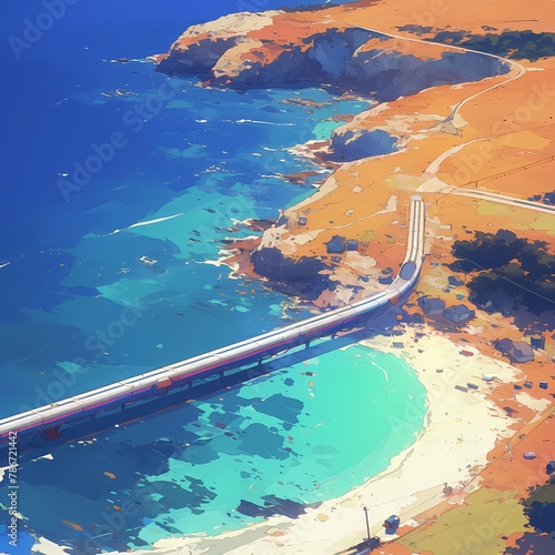 Experience the Future of Transportation: Aerial View of Hyperloop Speeding Along Coastal Route