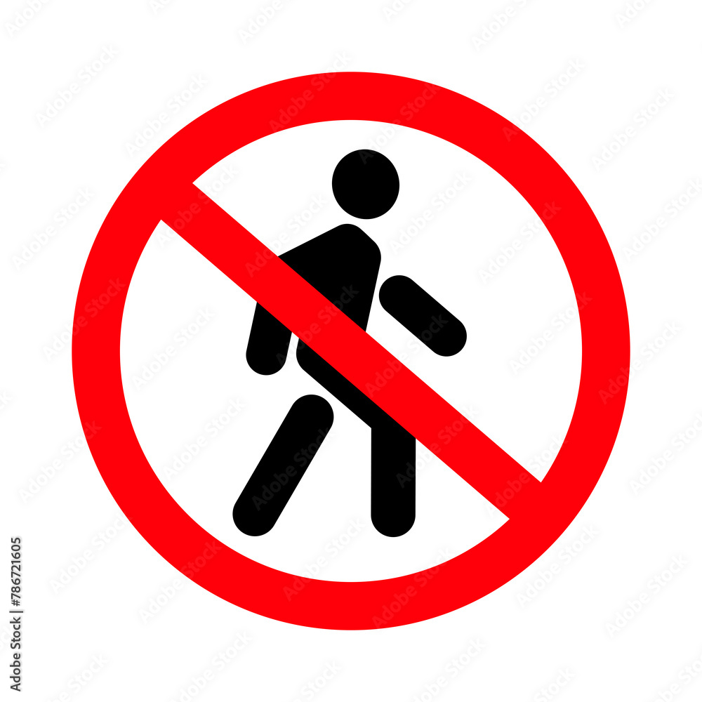 Icon of a man walking. No entry sign. A man crossed out by a line. Pictogram pedestrian traffic is prohibited. Stylized walking man. Icon of a man walking. No entry sign. A man crossed out by a line. Pictogram pedestrian traffic is prohibited. Stylized walking man.