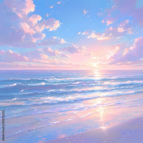 Dreamy Ombre Sky Over Calm Seas at Dusk - A Serene Ocean Scene for Your Project © RobertGabriel