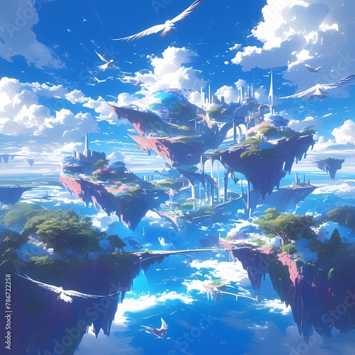 Utopian Floating Archipelago Fantasy Landscape - Dreamlike and Magical