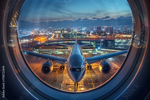 Captivating Commercial Aviation Through a Majestic Airport Cityscape at Night