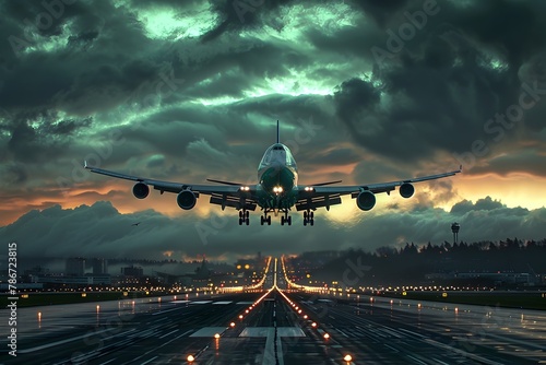 Thrilling Takeoffs:Captivating Perspectives of Commercial Aircraft Departures Against Dramatic Skyscapes photo