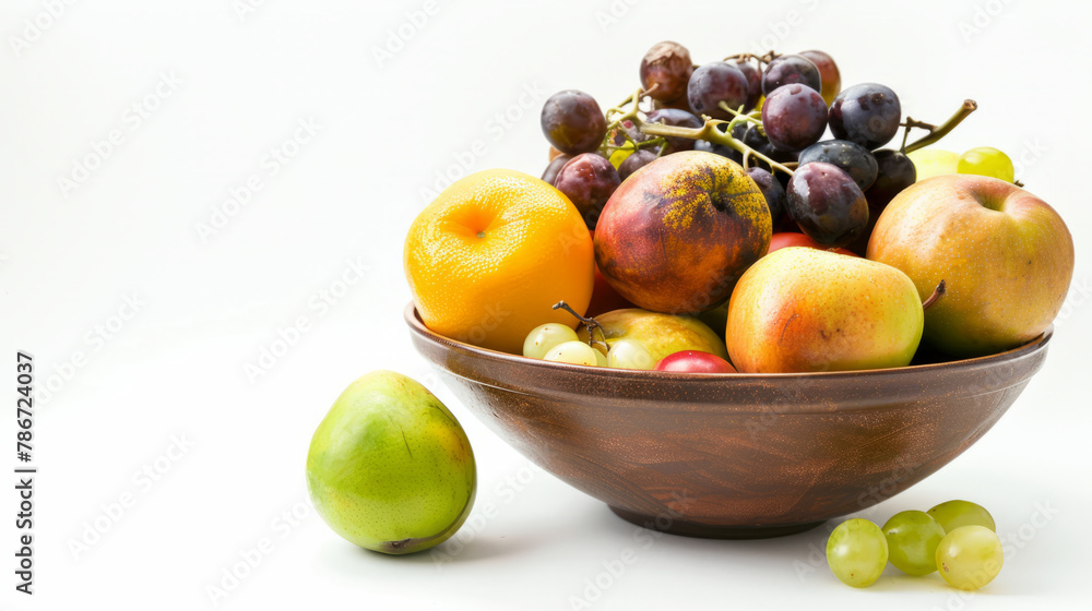 Colorful Fresh Fruit in Bowl on White Background Colorful Fresh Fruit in Bowl on White Background