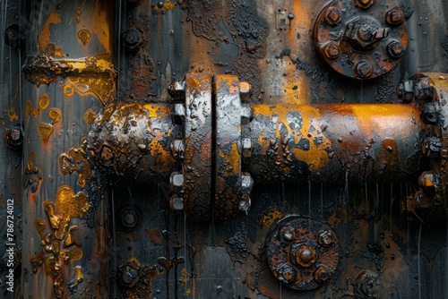 A close up of a rusty pipe with many holes in it. Generative AI.