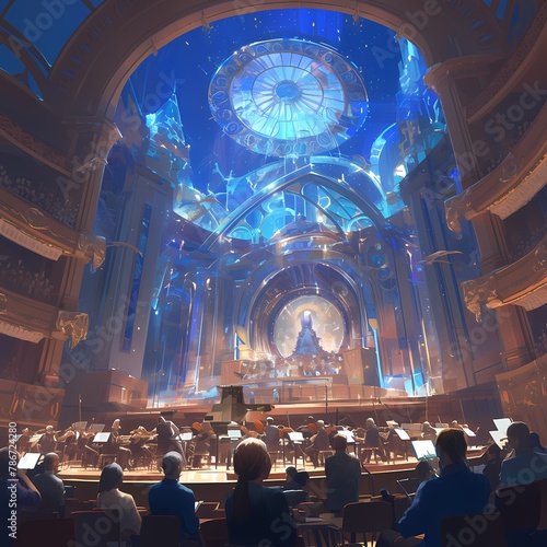 Elegant Orchestra Performance in Spectacularly Decorated Opera House photo