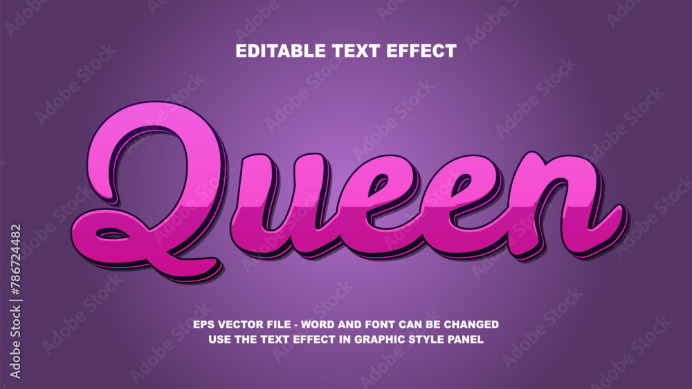 Editable Text Effect Queen 3D Vector Template