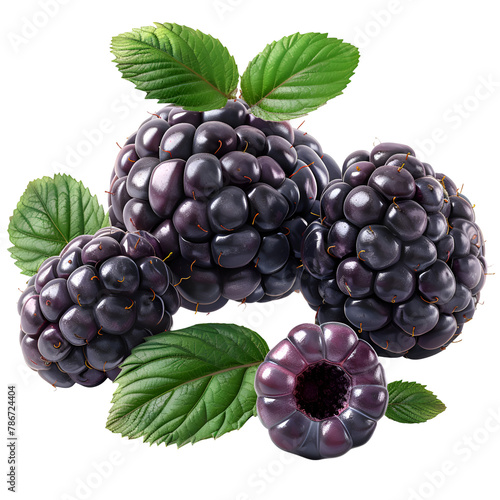  A realistic photo of fresh dewberries, similar to blackberries, dark and juicy, isolated on a Transparent background, PNG Cutout photo