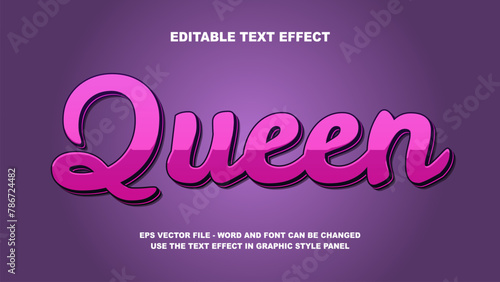 Editable Text Effect Queen 3D Vector Template