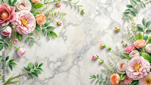 Wallpaper Mural Blooming Rose Bouquet with Marble Background Torontodigital.ca