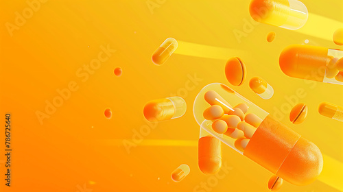 Effervescent Creativity: Capsules in Bubbling Orange Liquid photo