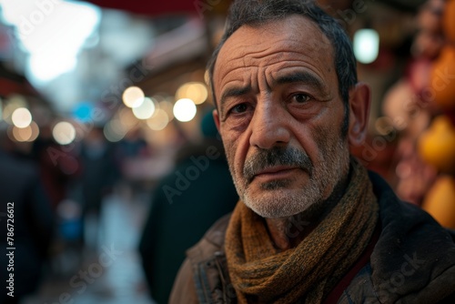 Portrait of an old man with a beard on the street.