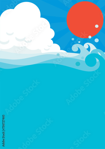 夏の空と海と太陽のベクターイラスト