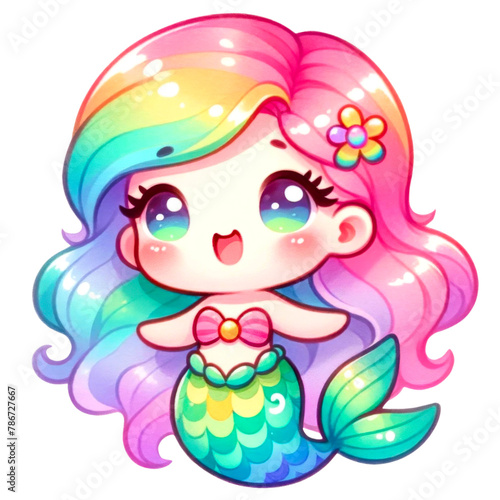 Colorful Rainbow Mermaid Characters Clipart Collection , An enchanting collection of rainbow mermaid clipart, mermaids in vibrant hues, Under the sea watercolor clipart, Fantasy Mermaid © sarintorn