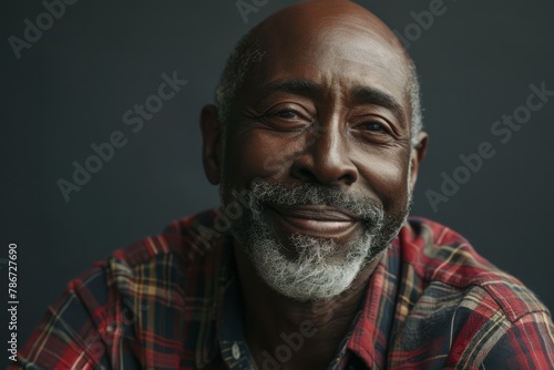 Portrait of a smiling senior African American man wearing a checkered shirt