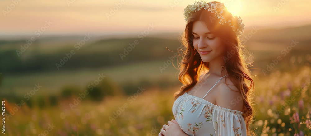 Pregnant woman beautiful relaxing outside in nature Pregnant woman beautiful relaxing outside in nature