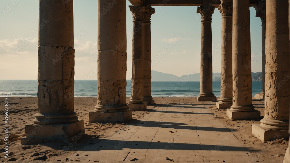 beach walkway with ancient roman columns from Generative AI
