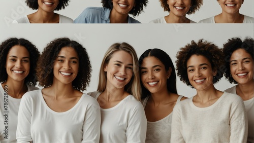 beautiful diverse inclusive mothers smiling on camera on plain white background from Generative AI