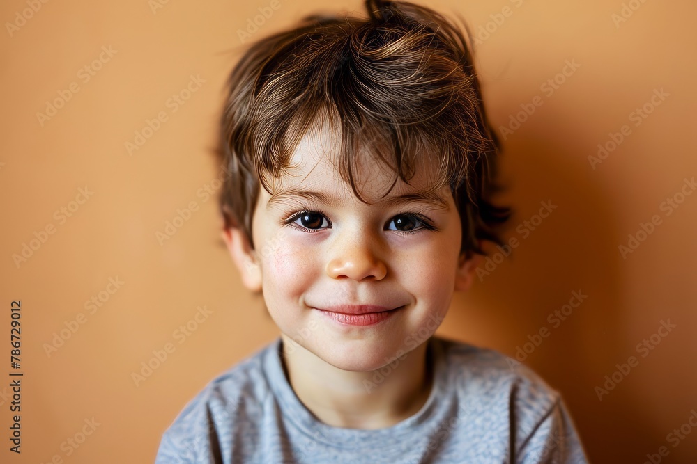 Portrait of a smiling little boy on a brown background. Close-up. Portrait of a smiling little boy on a brown background. Close-up.