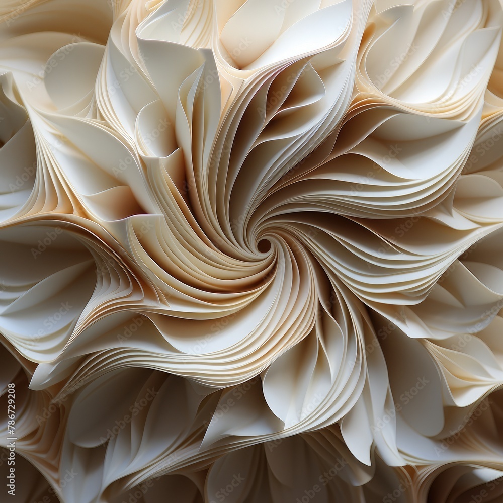 A close up of a cream colored flower made of folded paper.