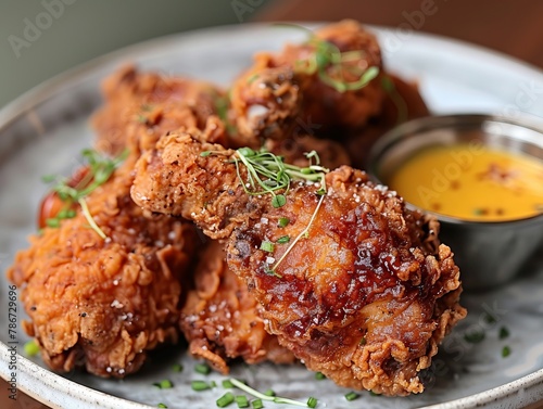 Crispy fried chicken with honey-mustard sauce