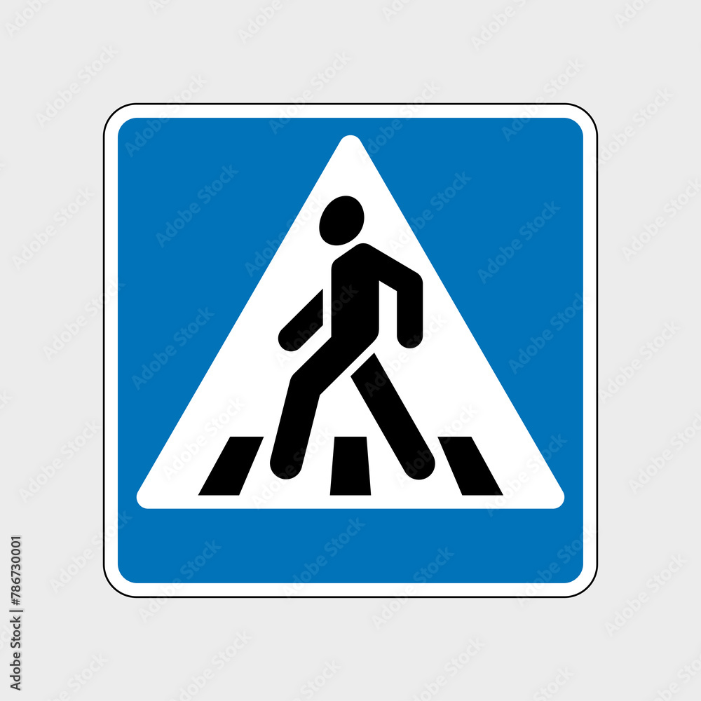 Pedestrian crossing (crosswalk) sign. Road sign, a man crosses the road. Walking man. Pedestrian crossing (crosswalk) sign. Road sign, a man crosses the road. Walking man.
