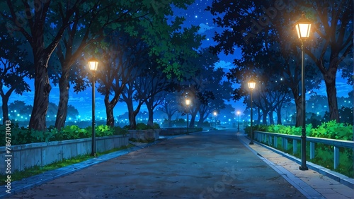 park walkway at night background from Generative AI