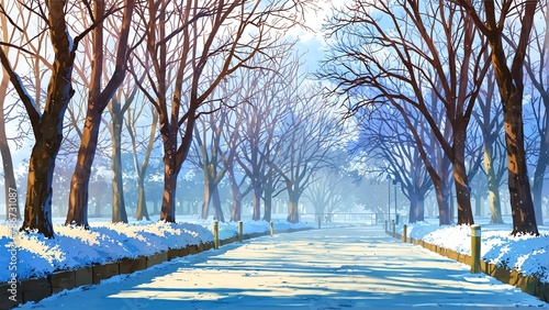 park walkway in winter background from Generative AI © SevenThreeSky