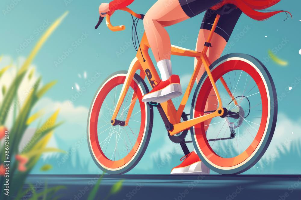 Fototapeta premium A vibrant illustration of a person riding a bicycle on a sunny day, showcasing the motion and outdoor activity.