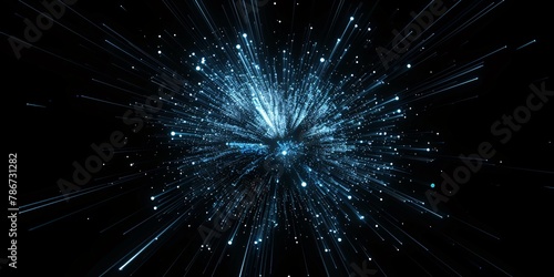 Digital Blue Light Fibers Accelerating.  Dynamic blue optical fibers emitting light  representing high-speed data transfer and connectivity.