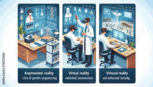 Conceptual concept of AR and VR technology images combined with Artificial Intelligence. Vector illustration.