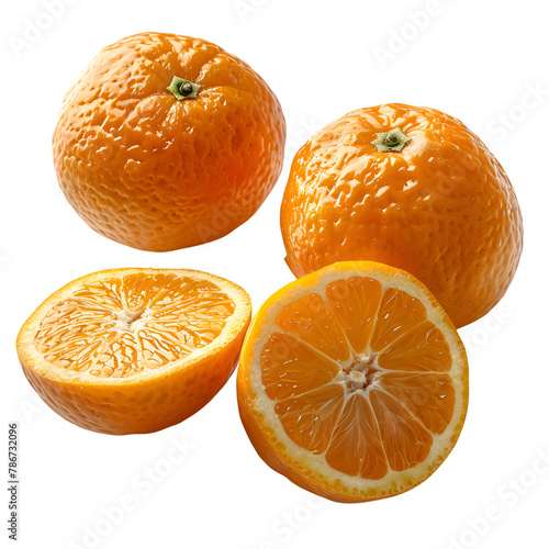  An HD image of a fresh calamondin (miniature orange), whole and sliced, showing the vibrant orange interior, isolated on a Transparent background, PNG Cutout