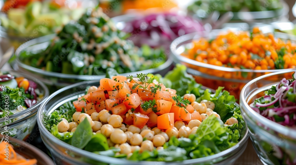 Healthy Salad Bowls with Chickpeas and Fresh Veggies