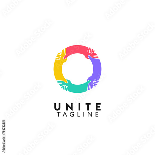 Teamwork unity hands Logo Icon Design Symbol Template Flat Style Vector