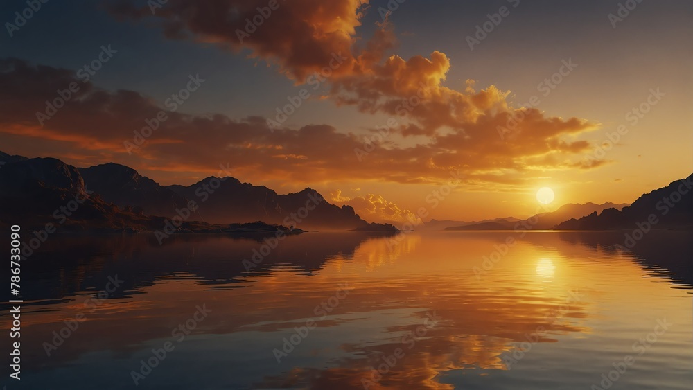 orange sky and water fantasy landscape background from Generative AI
