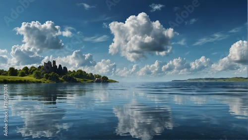 blue sky and water fantasy landscape background from Generative AI