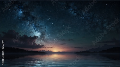 night sky and water fantasy landscape background from Generative AI