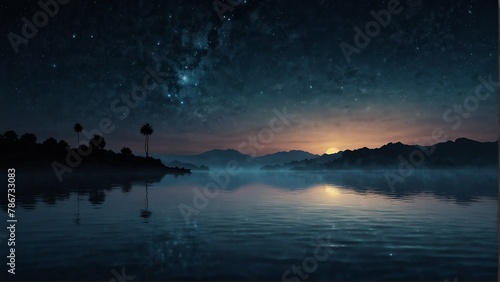 night sky and water fantasy landscape background from Generative AI