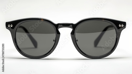Black sunglasses are isolated on a white background.