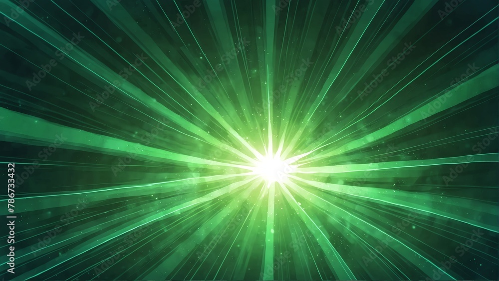 abstract green colored light ray starburst glow background design from Generative AI