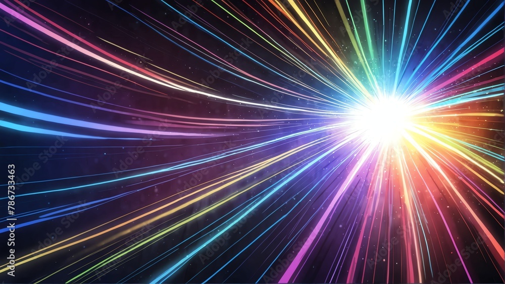 abstract rainbow colored light ray starburst glow background design from Generative AI