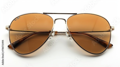 Close-up of brown sunglasses isolated on a white background.