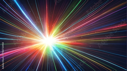abstract rainbow colored light ray starburst glow background design from Generative AI