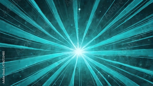 abstract teal colored light ray starburst glow background design from Generative AI