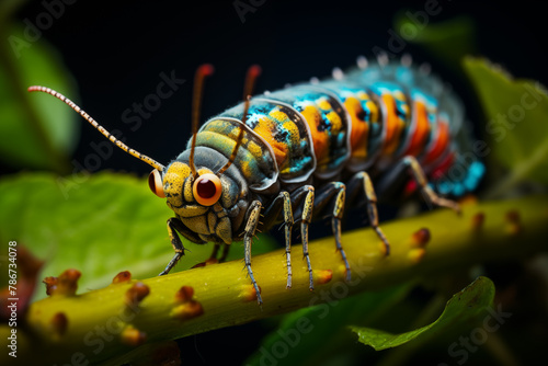 Rainbow caterpillar on leaf © O-Foto