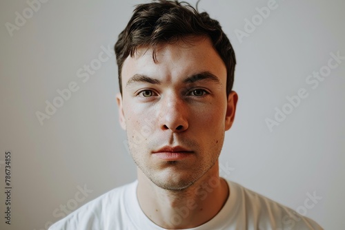 Portrait of a handsome young man in a white t-shirt