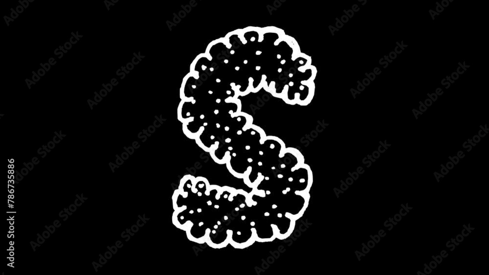 White wiggly hand drawn fluffy alphabet letter S doodle animation White wiggly hand drawn fluffy alphabet letter S doodle animation