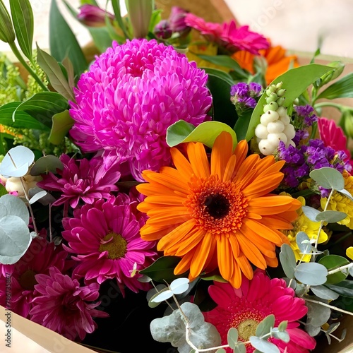 A close up of vibrant colourful floral arrangement, real photo. For florists, greetings, web, social media.  © Maroubra Lab