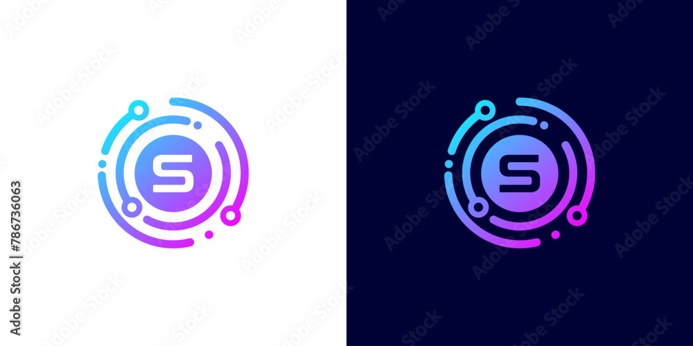letter S technology logo with circle circuit line style for digital, data, connection letter S technology logo with circle circuit line style for digital, data, connection